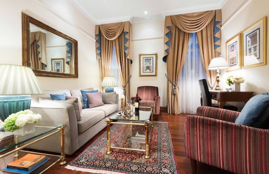 A classic living room at St James' Court, A Taj Hotel in London